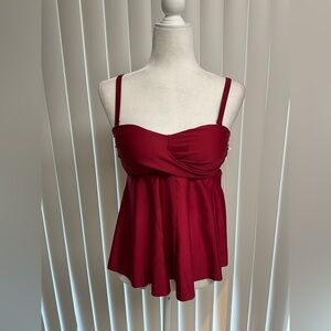 Aibrou Bandeau Tankini Swimsuit - Two Piece Bathing Suits - Wine Red